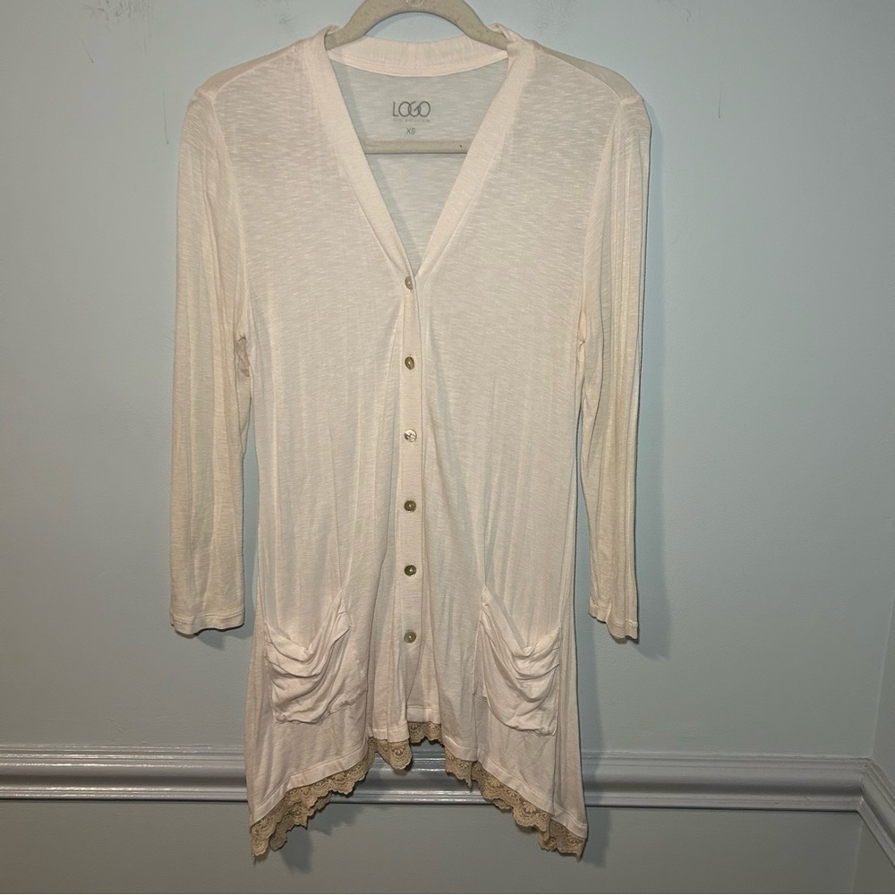 LOGO Goldstein White Button Up Front Long Sleeve Cardigan Size XS